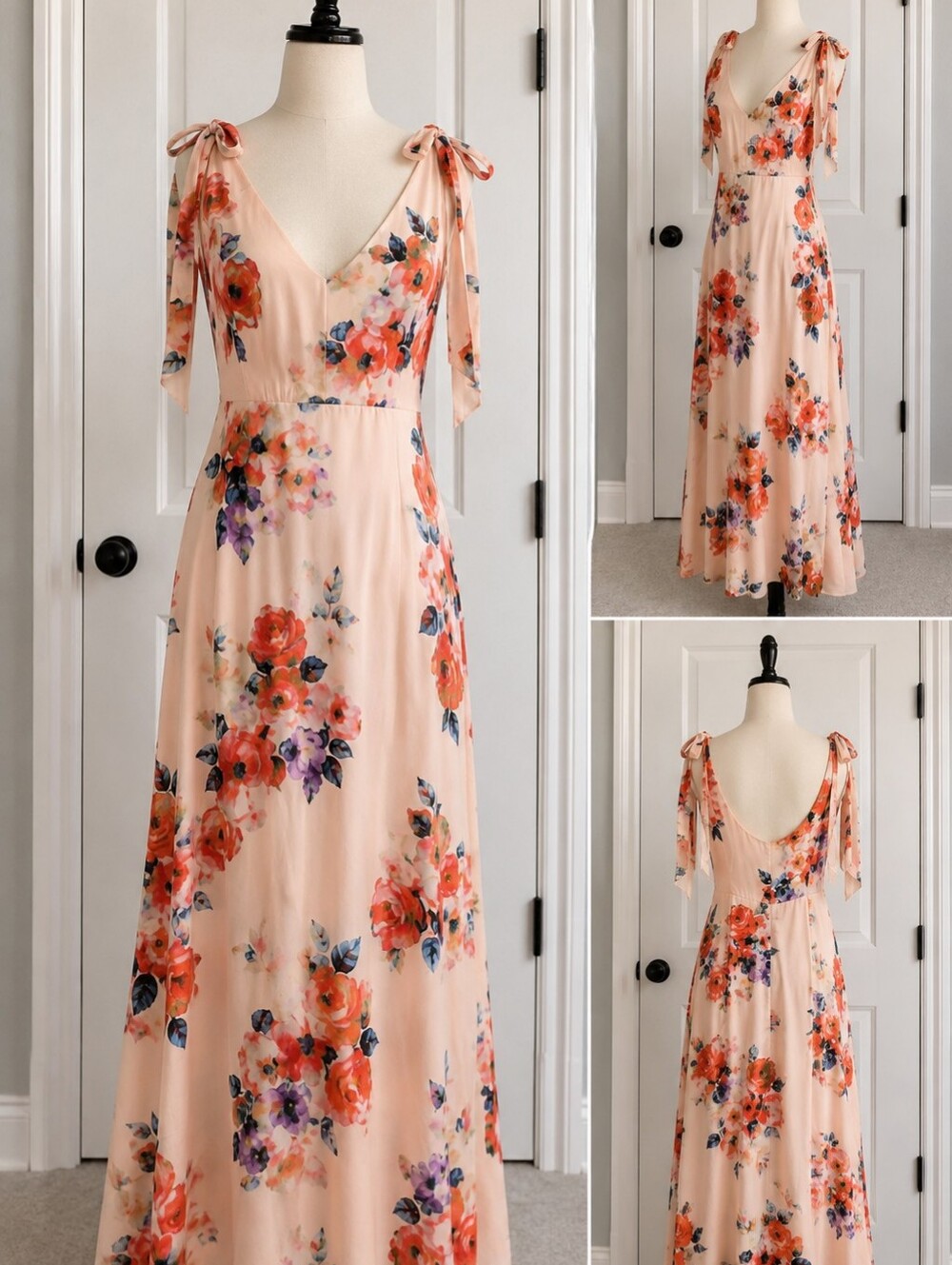 Peach Floral Tie-Shoulder Maxi Size Large